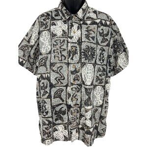 Cooke Street Hawaiian Aloha Mens Button-Up Shirt Size Large Grey Short Sleeve
